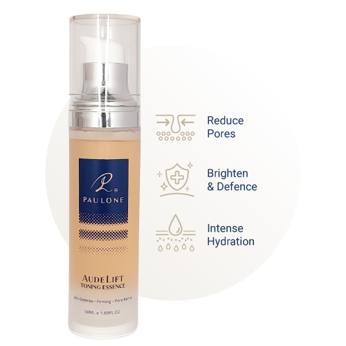 PAULONE AudeLift Toning Essence enriched with niacinamide, pentavitin, and sodium hyaluronate to deliver intense hydration, reduce pores, brighten and improve skin barrier.